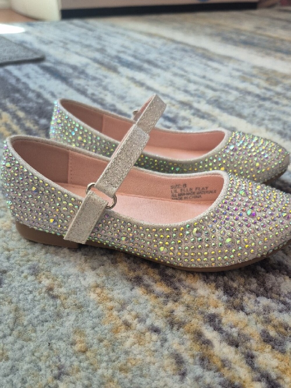 Kelly & Katie Girls' Pink Glitter Mary Janes with Rhinestones